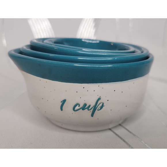 Set of 4 Sheffield Home Ceramic White & Teal Nesting Measuring Cups - Picture 8 of 8